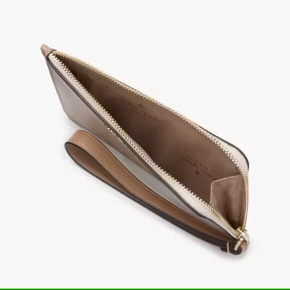 Kate Spade  Lucy Bicolor Small L Zip Wristlet Toasted Hazelnut Multi KH769 - Picture 3 of 4